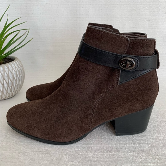 Coach Patricia Chocolate Brown Suede Leather Turn Lock Strap Women's 6(B) - Picture 4 of 14